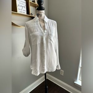 White double pocket v neck portofino shirt